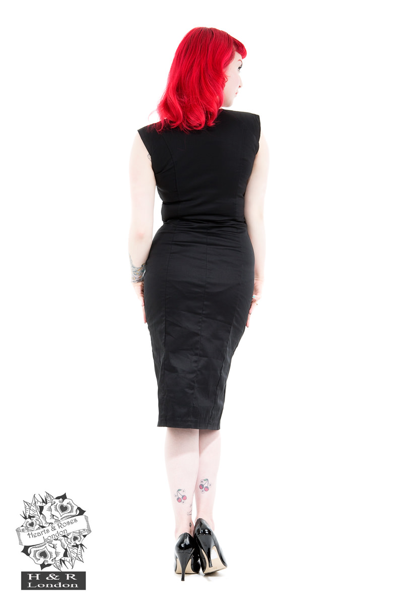 Black Red Pleats Pencil Dress